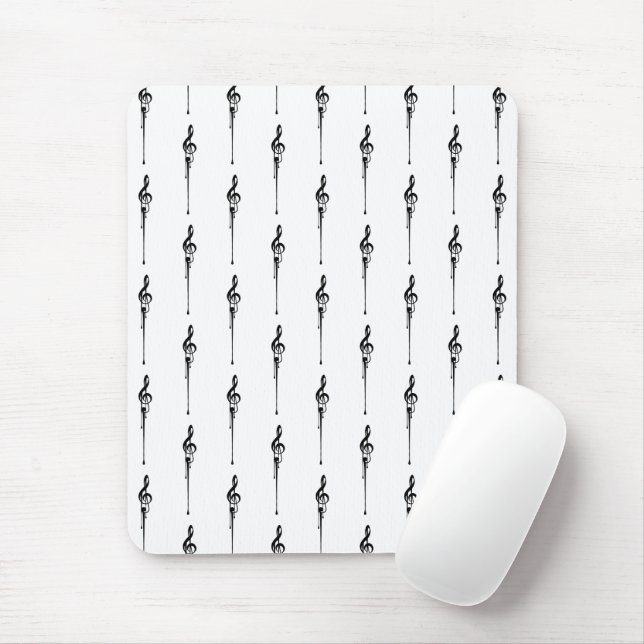 Music Motif Smälter Treble Clef Black and White Musmatta (Med mus)