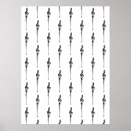 Music Motif Smälter Treble Clef Black and White Poster