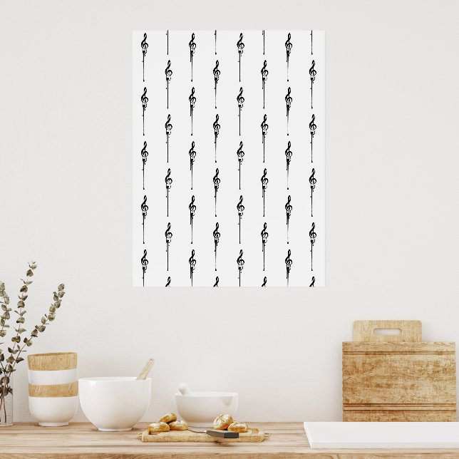 Music Motif Smälter Treble Clef Black and White Poster (Kök)