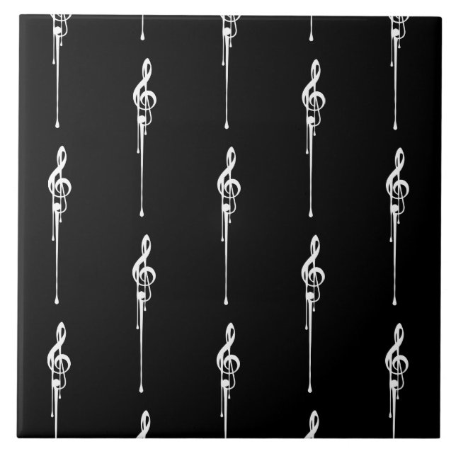 Music Motif Smälter Treble Clef White och Black Kakelplatta (Framsidan)