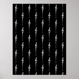 Music Motif Smälter Treble Clef White och Black Poster