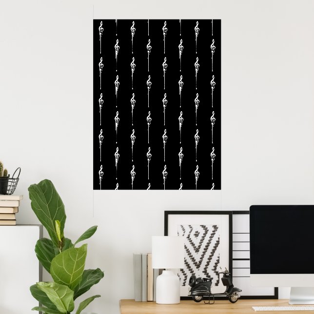 Music Motif Smälter Treble Clef White och Black Poster (Hemmakontoret)