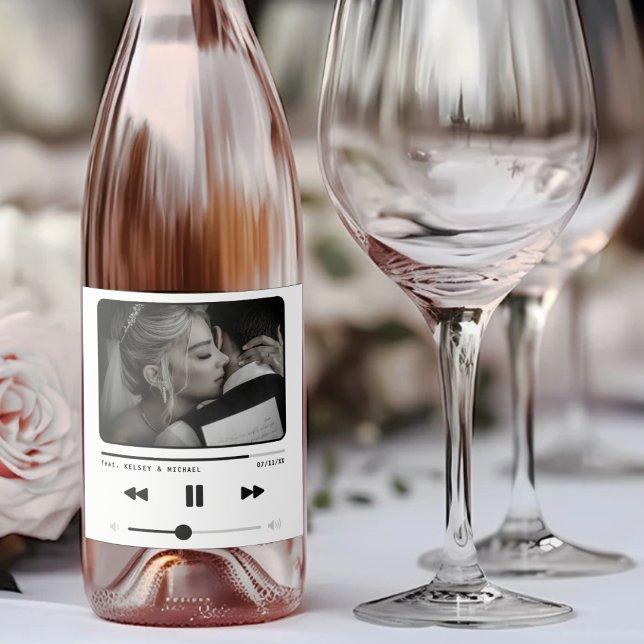 Music MP3 Player Bröllop White (Music MP3 Player Wedding White Sparkling Wine Label
)