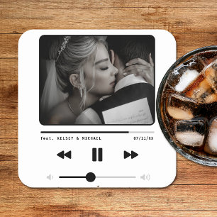 Music MP3 Player Bröllop White Underlägg Papper Kvadrat