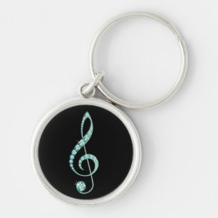 Music Note Grönt Rhinestones Rund Silverfärgad Nyckelring