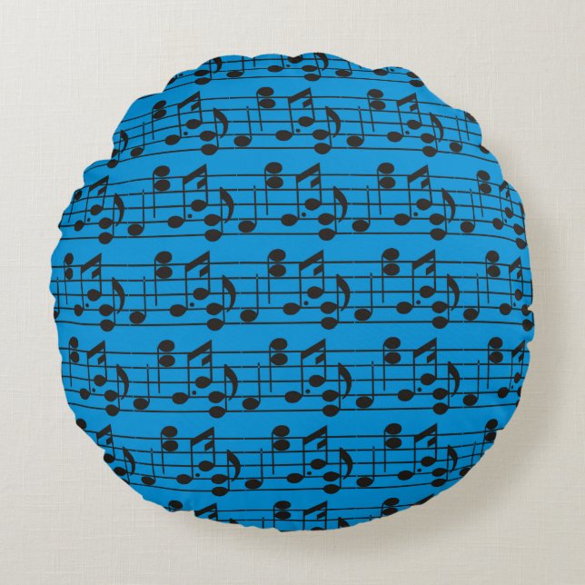 Music Note Lakan Mönster blue Rund Kudde (Framsidan)