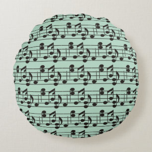 Music Note Lakan Mönster grönt Rund Kudde
