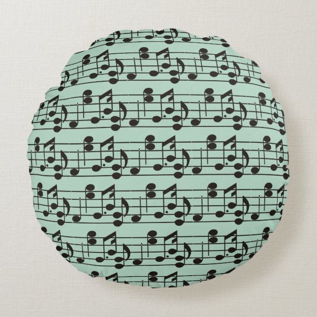 Music Note Lakan Mönster grönt Rund Kudde (Framsidan)