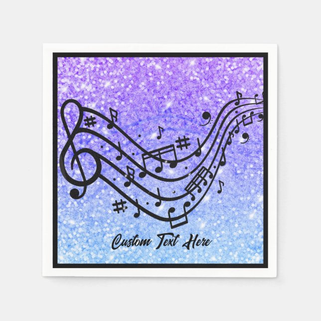 Music Note Lila Blue Glitter Gnistra anpassa Pappersservett (Framsidan)