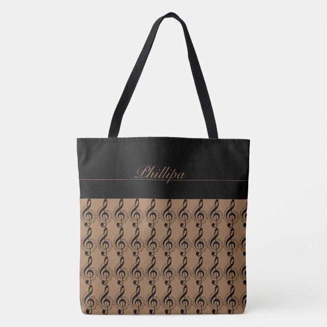 Music Note Monogrammed Tote Bag Tygkasse (Framsida)