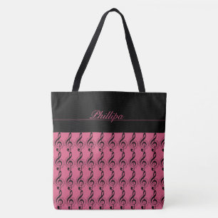 Music Note Monogrammed Tote Bag Tygkasse