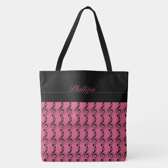 Music Note Monogrammed Tote Bag Tygkasse (Framsida)
