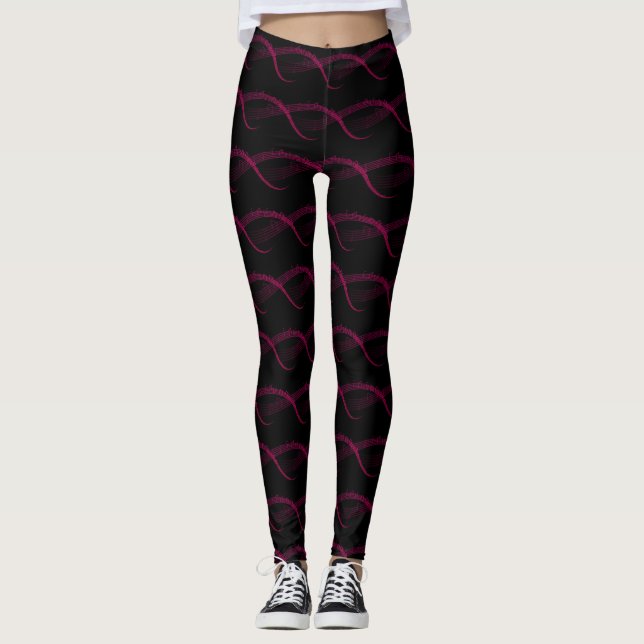 Music Note Mönster Neck Tie Leggings (Framsida)