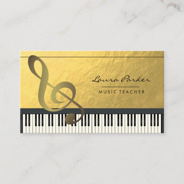 Music Note Piano Tangentbord Musician Gold Foil Visitkort (Framsida)