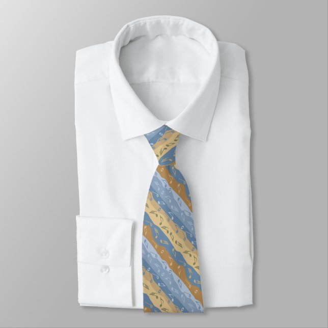 Music Note Rand Brown och Blue Neck Tie Slips (Bunden)