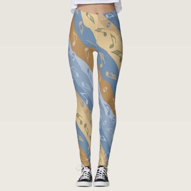 Music Note Rand Brown och Blue Ornament Leggings (Framsida)