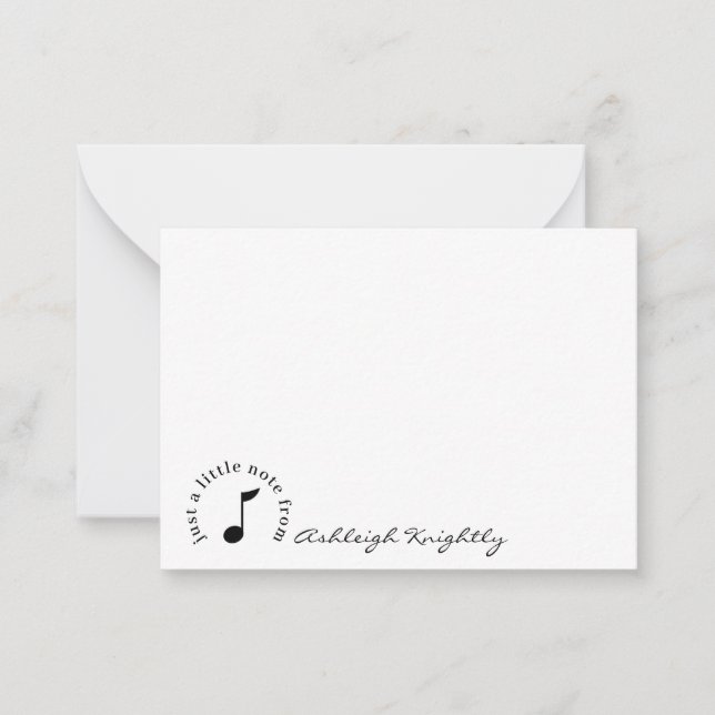 Music Note Script Namn Black White-Personlig Anteckningskort (Framsida)