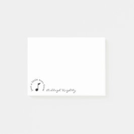 Music Note Script Namn Black White-Personlig Post-it Block