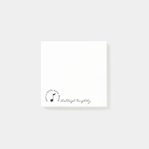 Music Note Script Namn Black White-Personlig Post-it Block