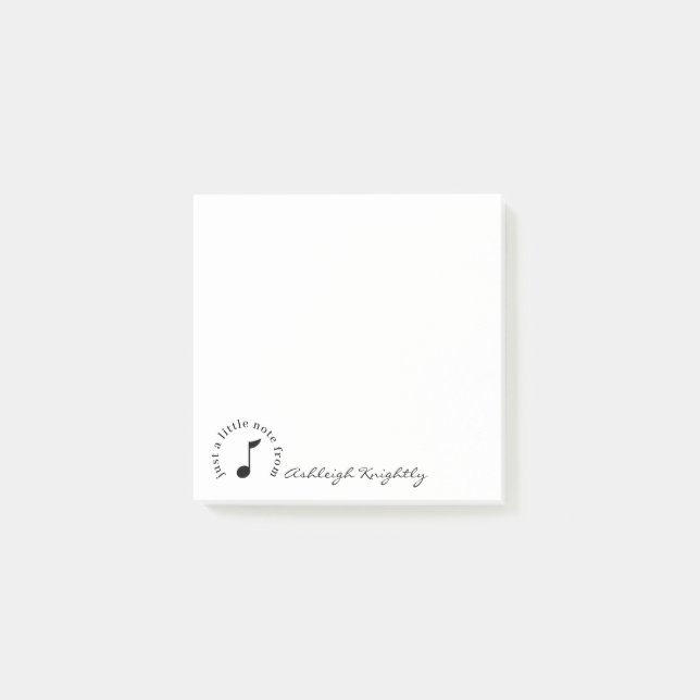 Music Note Script Namn Black White-Personlig Post-it Block (Framsida)