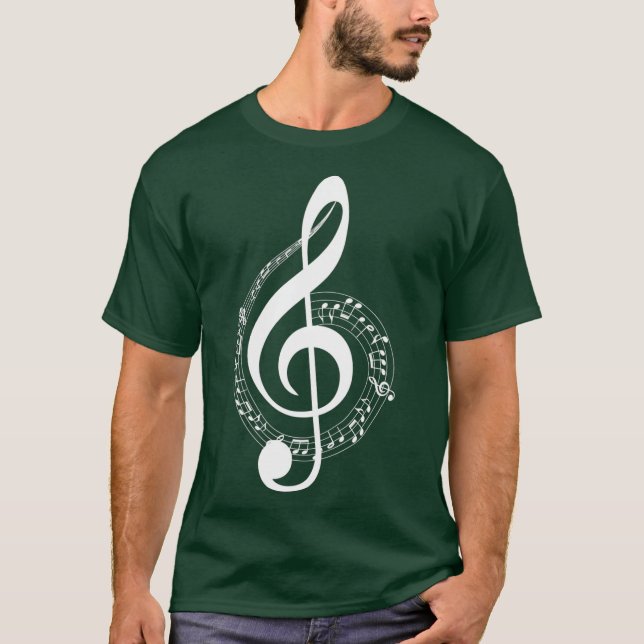 Music Note White Treble Clef Musical Symbol för T Shirt (Framsida)