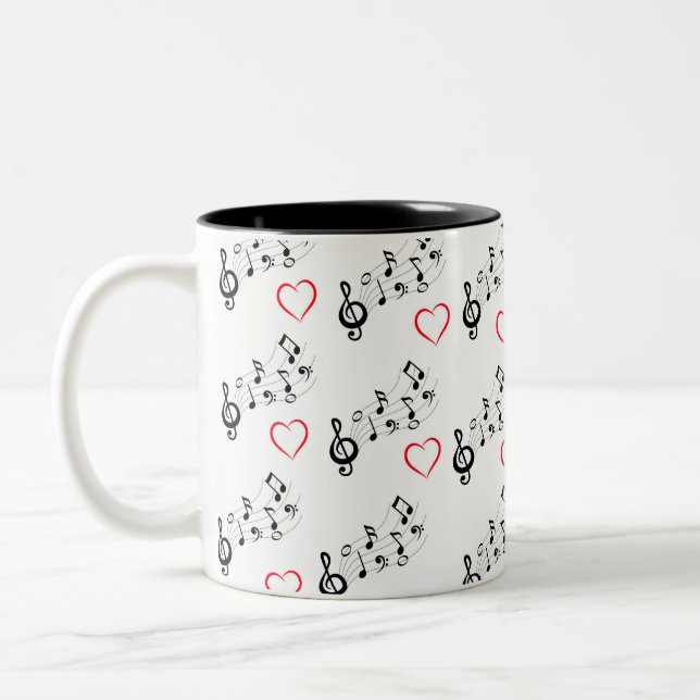 Music Notes and Hearts Coffee Mug Två-Tonad Mugg (Vänster)