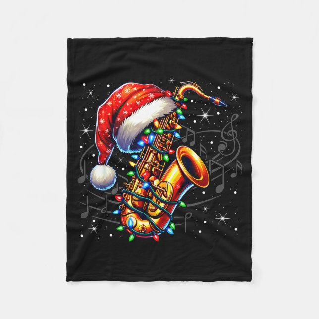 Music Notes Treble Clef Christmas Saxophone Jazz M Fleecefilt (Framsidan)