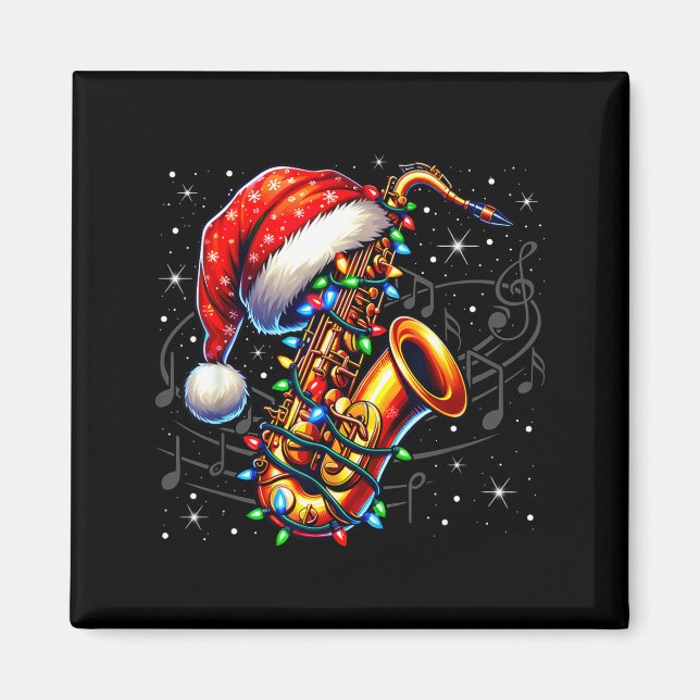 Music Notes Treble Clef Christmas Saxophone Jazz M Magnet (Framsidan)