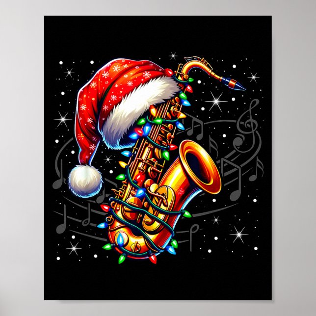 Music Notes Treble Clef Christmas Saxophone Jazz M Poster (Framsidan)