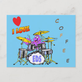 Music Octopus Tecknad Coffee Älskare vykort