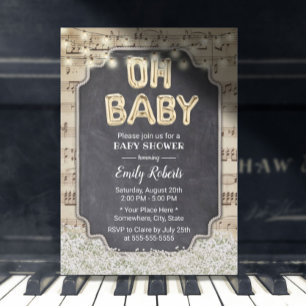 Music Oh Baby Shower Rustic Baby's Band Blommigt Inbjudningar