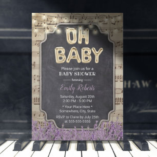 Music Oh Baby Shower Rustic Lavender Blommigt Inbjudningar