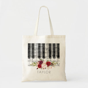 Music piano marsala blommigt namn tygkasse