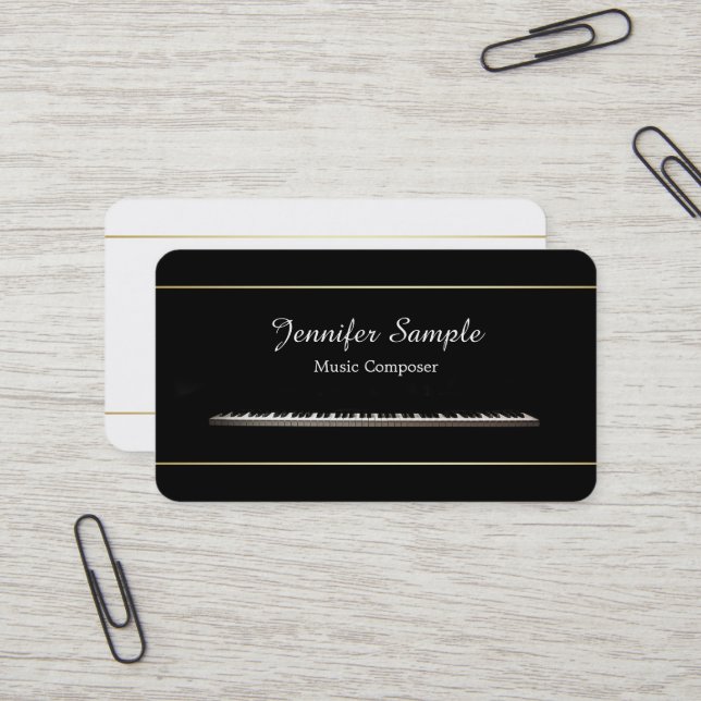 Music Piano Teacher Composer Professionell Elegant Visitkort (Fram/Back In Situ)