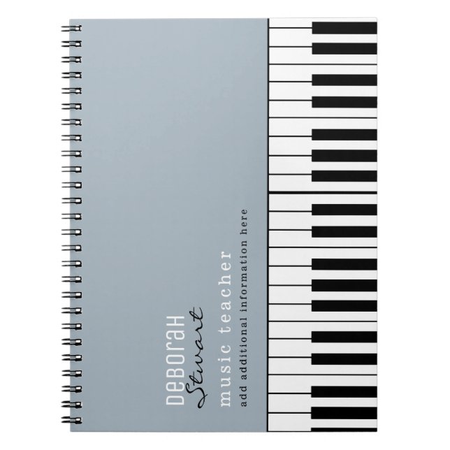 Music Piano Teacher Elegant Dusty Blue Anteckningsbok (Framsidan)