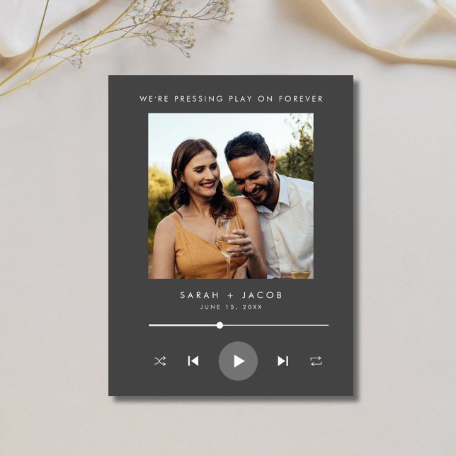Music Player Photo Bröllop spara datum Meddelande Vykort (Music Player Photo Wedding Save the Date)