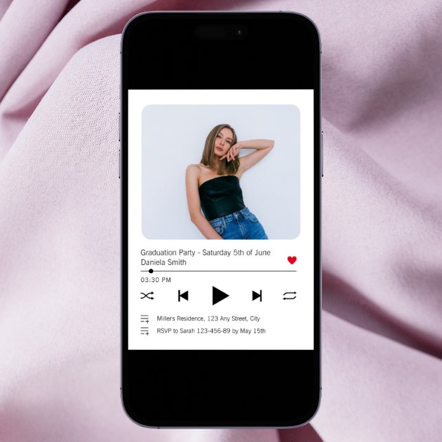 Music Player Sång Modern Photo Studenten 2024 Inbjudningar (Music Player Song Modern Photo Graduation 2024 Invitation)