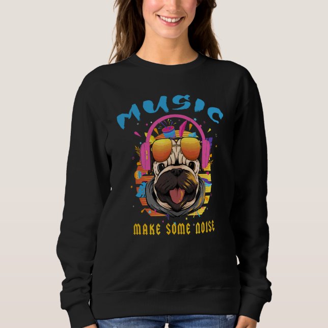 Music Pug med hörlurar T Shirt (Framsida)