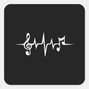 Music Pulse Notes Clef Frequency Wave Ljud Fyrkantigt Klistermärke