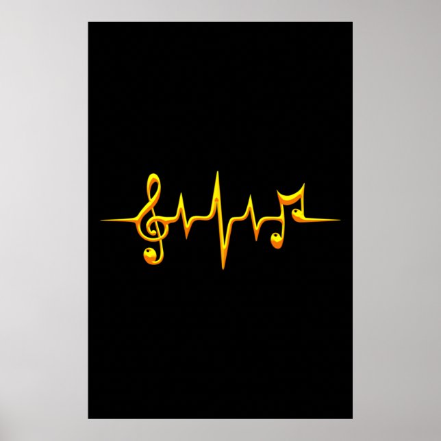 Music Pulse Notes Clef Frequency Wave Ljud Poster (Framsidan)