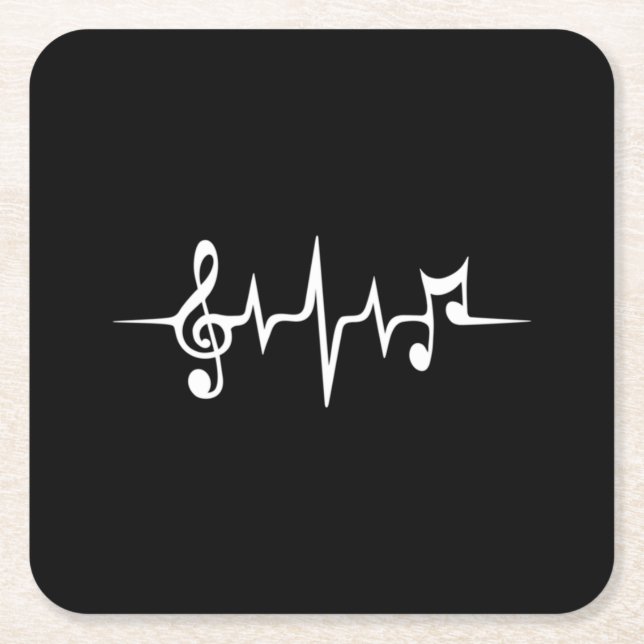 Music Pulse Notes Clef Frequency Wave Ljud Underlägg Papper Kvadrat (Framsidan)