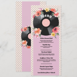 Music Record Bröllop Blommigt 1950s Menu Meny