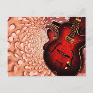 Music Red Guitar Soundwaves vykort
