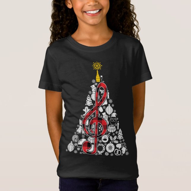 Music Red Play Julgran Ornament Decor Julafton T Shirt (Framsida)