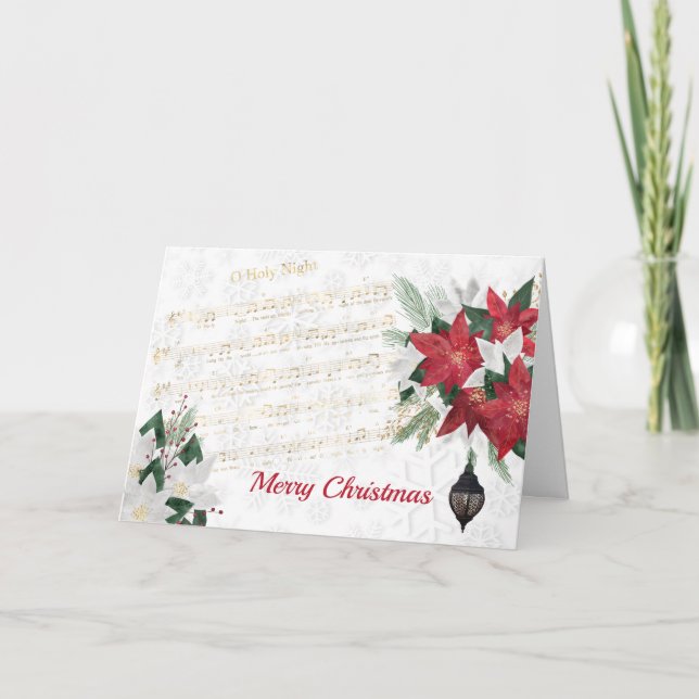 Music Red Poinsettia Hymn jul Helgkort (Framsida)
