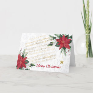 Music Red White Poinsettia Star jul Helgkort