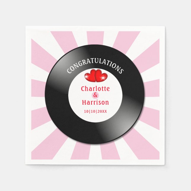 Music Retro Vinyl Record Bröllop Pappersservett (Framsidan)