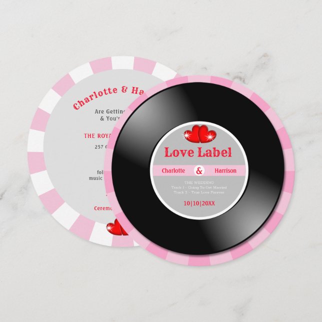 Music Retro Vinyl Record Wedding-inbjudan Inbjudningar (Fram/baksida)