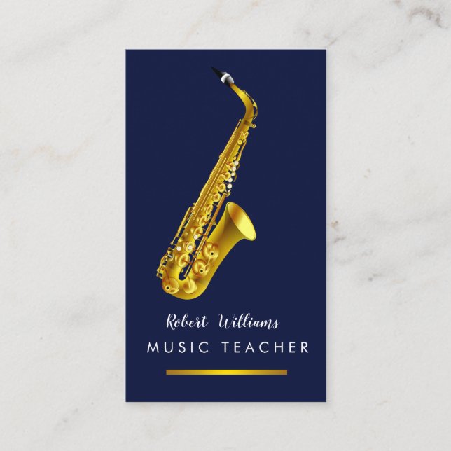Music Saxophone Instrument Musician Guld Jazz Visitkort (Framsida)