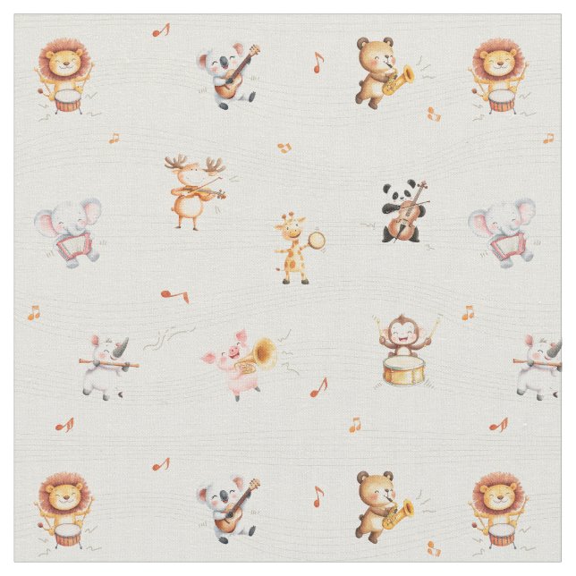 Music school animals musicians cute nursery decor tyg (Närbild)